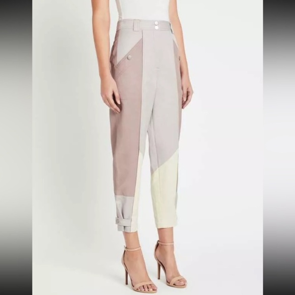 Rebecca Taylor Colorblock Twill High Waist Linen Blend Pants Size 2